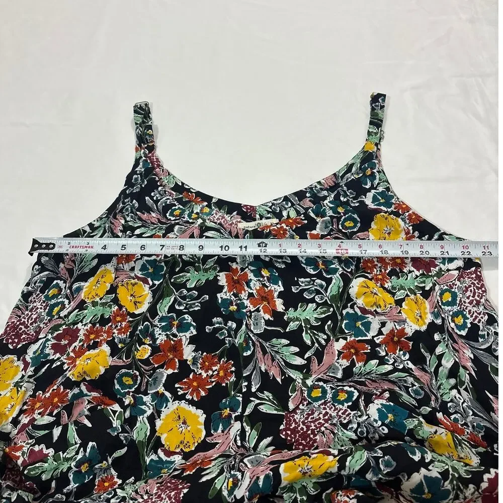 Natural Life Womens XL Floral Jumpsuit Colorful Boho Wide Leg Pockets Artsy